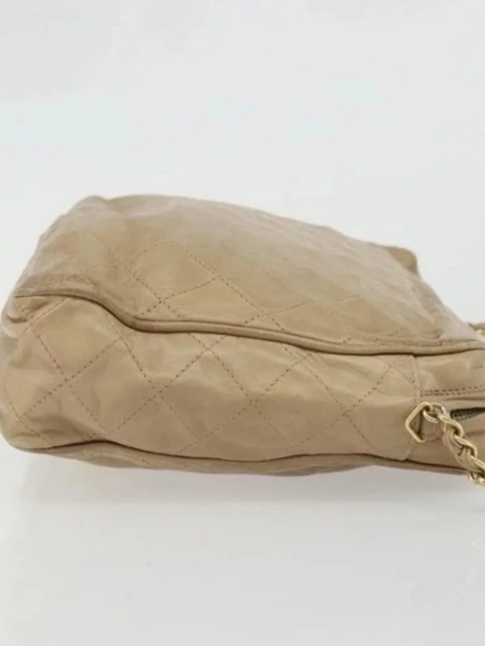 CHANEL Matelasse Chain Shoulder Bag Lamb Skin Beige Gold CC Auth BA11860